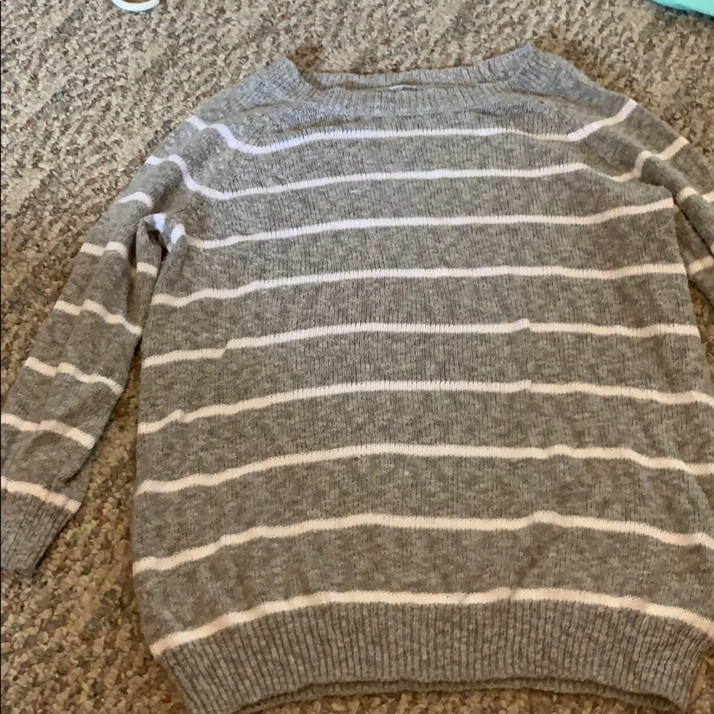 Light grey & white striped sweater